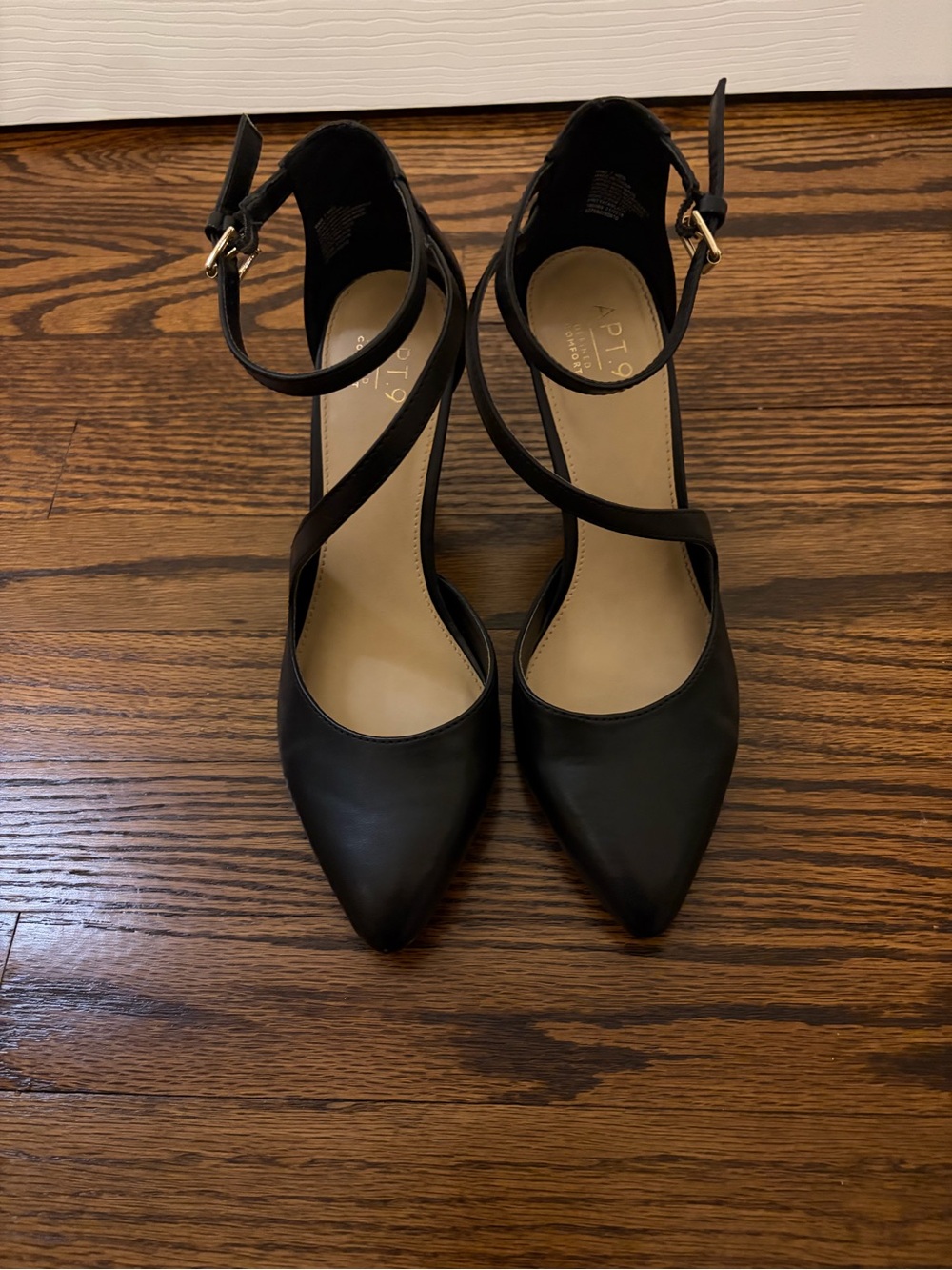 Apt. 9 Fritata Black Pointed Toe Crisscross Ankle Strap Heels Size 7